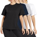 Black & Navy & Heather Grey & White XXL Women's 4-Pack Casual Crew Neck T-Shirt Tee (S-3XL)
